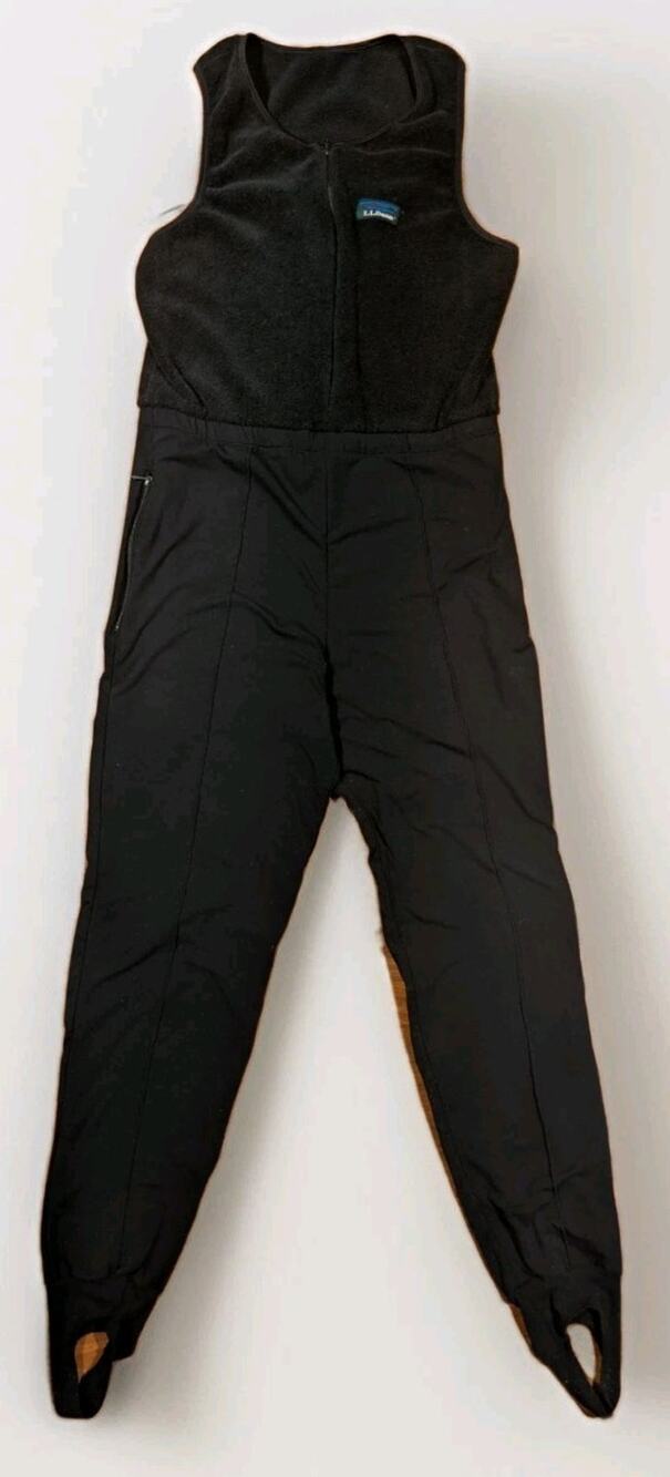 Vintage LL Bean Freeport Maine Womens Large Fleece Bib Overalls Black USA Made